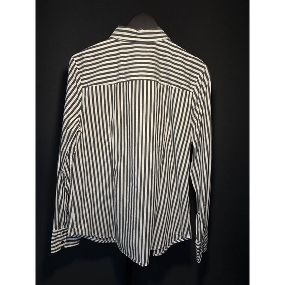 Worthington Button Up Collared Cuffed Long Sleeve Shirt Grey Black White Striped - Picture 8 of 16
